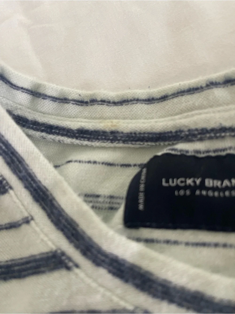 Lucky Brand White and Navy Striped Short Sleeve Tee